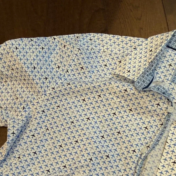 Johnston & Murphy White and Blue Airplane Short Sleeve Button Down Large C11-016 - Picture 3 of 7